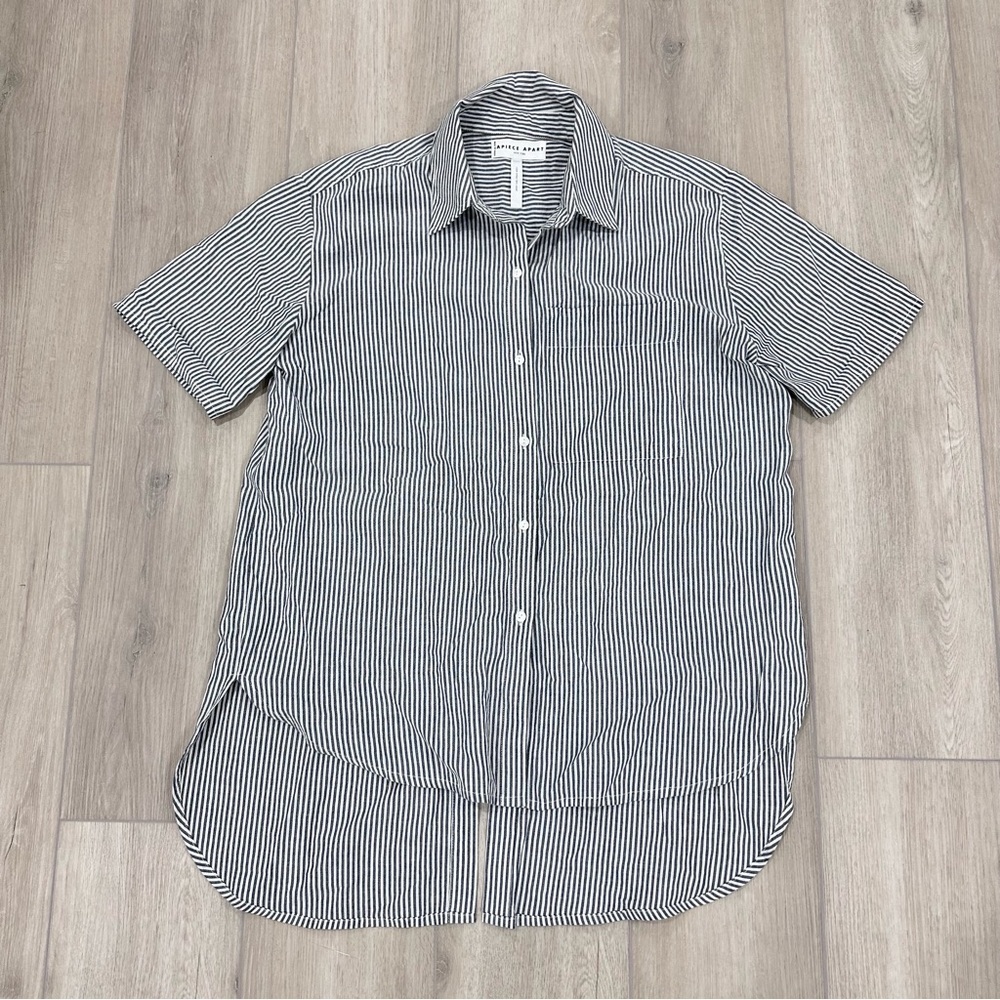 Apiece Apart short sleeve stripe button down blue white size 0
Slit back